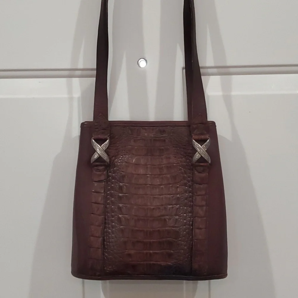 Brighton VINTAGE 90'S Crocodile Accent Leather Shoulder Bag